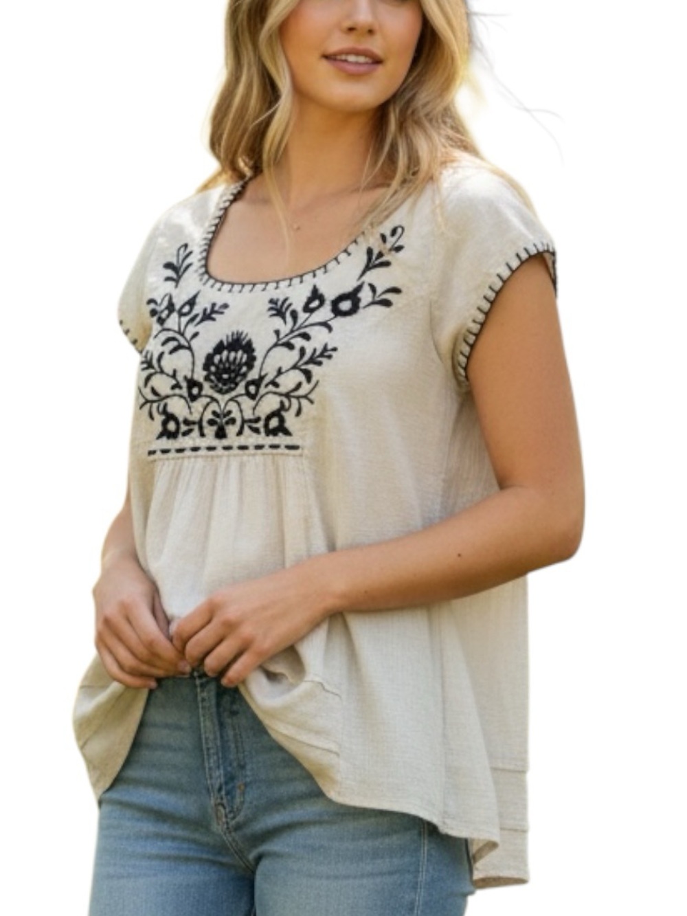 Maurices Embroidered Boho Gauze Top Cream Black Small S